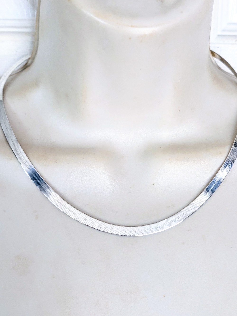 Sterling Silver 5mm Herringbone Chain Necklace 18" Signed HAN Italy